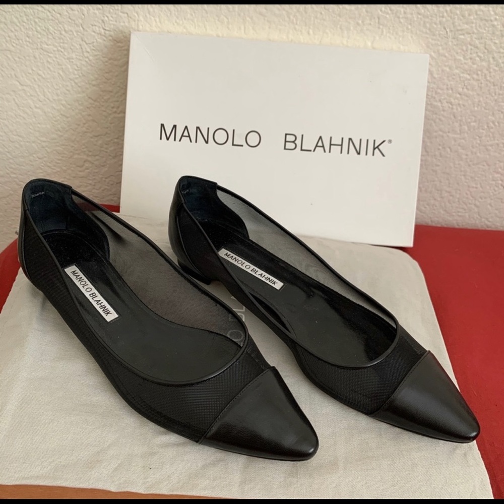Manolo Blahnik Leather BB Ballet Flats sz 8.5